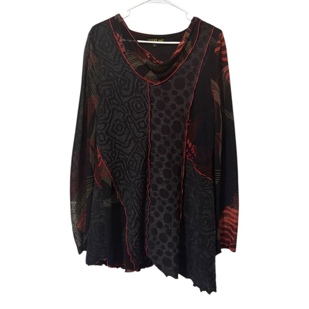 Gizel Women Tunic Top Size Medium Art Lightweight Asymmetrical‎ Flowing Classic